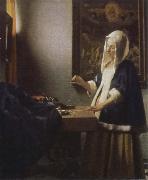 Jan Vermeer woman holding a balance painting